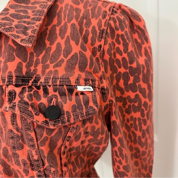 NWT MOTHER Puffy Bruiser Scooter Radioactive Paws Leopard Orange denim Jacket M - Picture 3 of 16